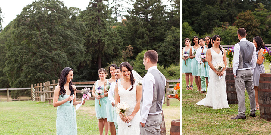 Two Hearts Ranch West Linn Wedding Ceremony in Field