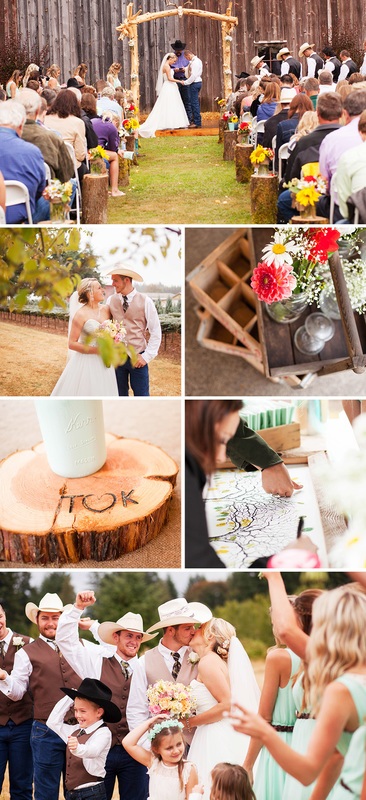 Country Wedding in a field at sunset with cowboy hat Hillsboro Wedding Photographer