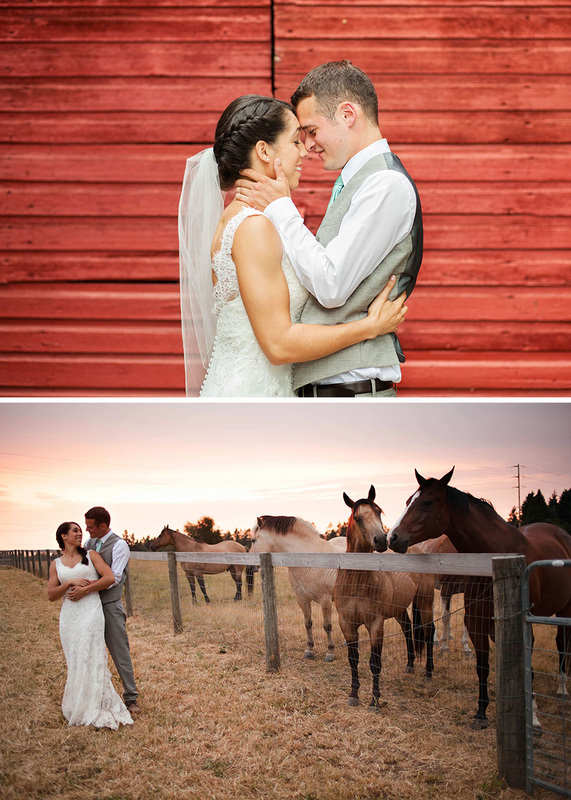 Two Hearts Ranch West Linn Wedding Horses at Sunset