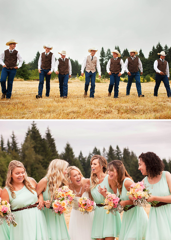 Country Wedding in a field at sunset with cowboy hat Hillsboro Wedding Photographer