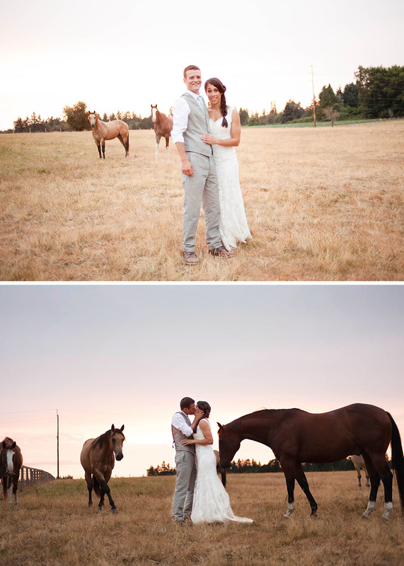 Two Hearts Ranch West Linn Wedding Horses at Sunset