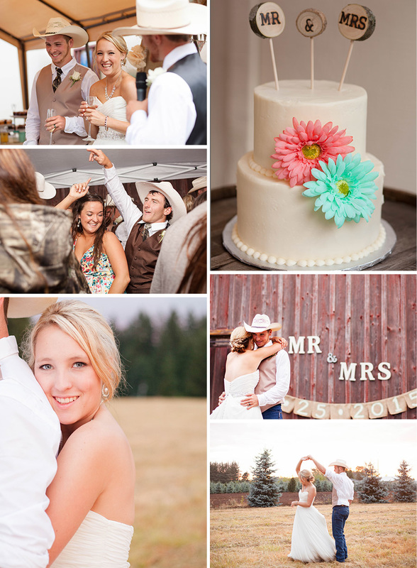 Country Wedding in a field at sunset with cowboy hat Hillsboro Wedding Photographer