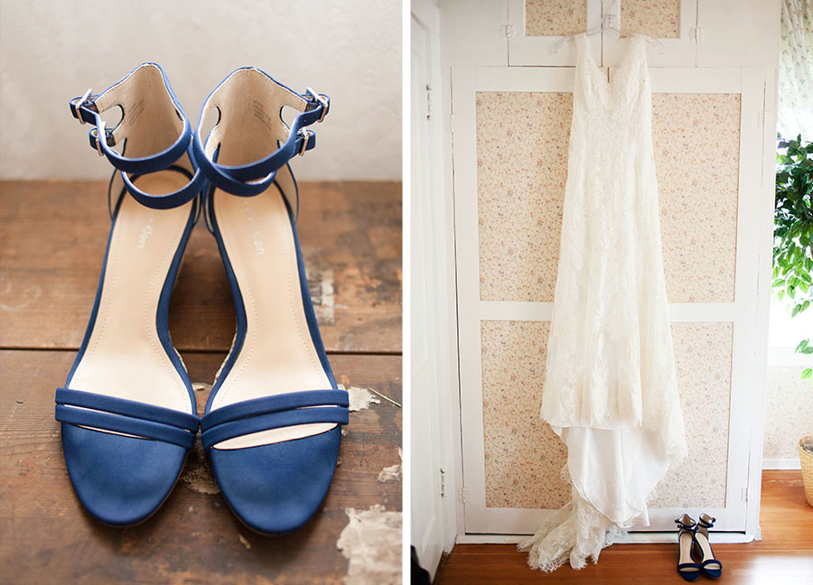 Two Hearts Ranch West Linn Wedding Blue Shoes Lace Wedding Dress