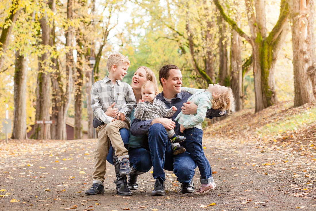 Jenkins Estate Fall Family Picture on a tree lined path | Hillsboro Family Photographer