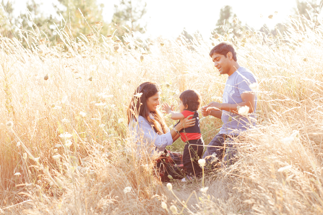 Cooper Mountain Family Picture in a field at sunset | Hillsboro Family Photographer