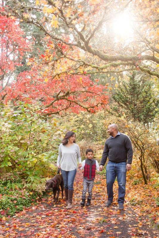 Jenkins Estate fall colors Family Photo Session with dog | Hillsboro Family Photographer