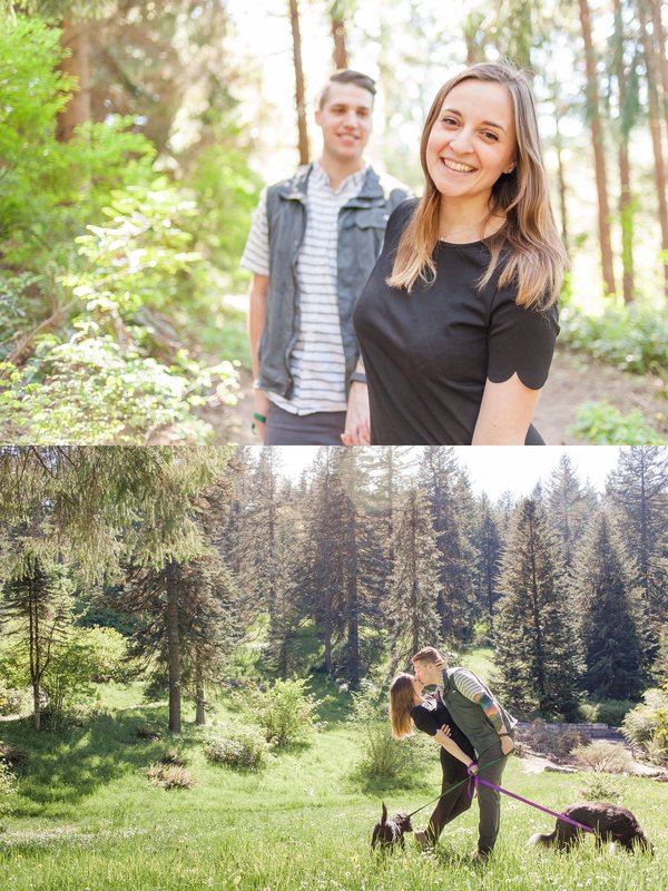 Redwood Deck Engagement Session with Dogs | Hillsboro and Newberg Wedding Photographer