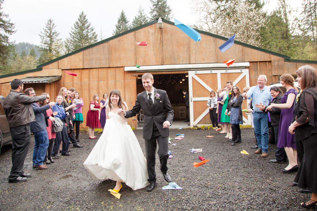 Paper airplane wedding exit Camp Turnaround wedding in Gales Creek Oregon | Newberg and Hillsboro Wedding Photographer