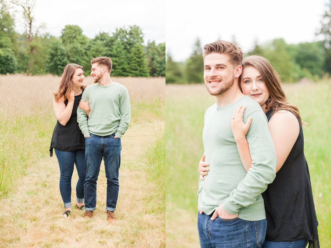 Engagement pictures in the field at Champoeg State Park in Newberg, Oregon | Hillsboro wedding photographer