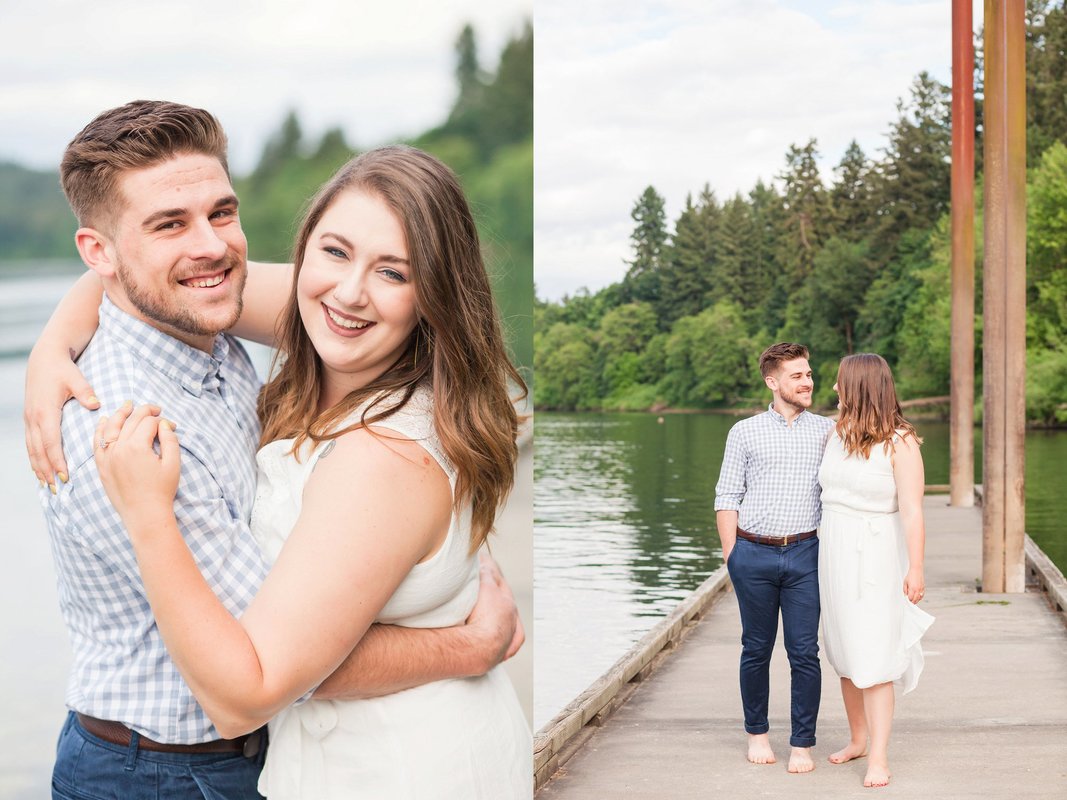 engagement pictures on the dock at the river at Champoeg State Park in Newberg | Hillsboro Wedding Photographer