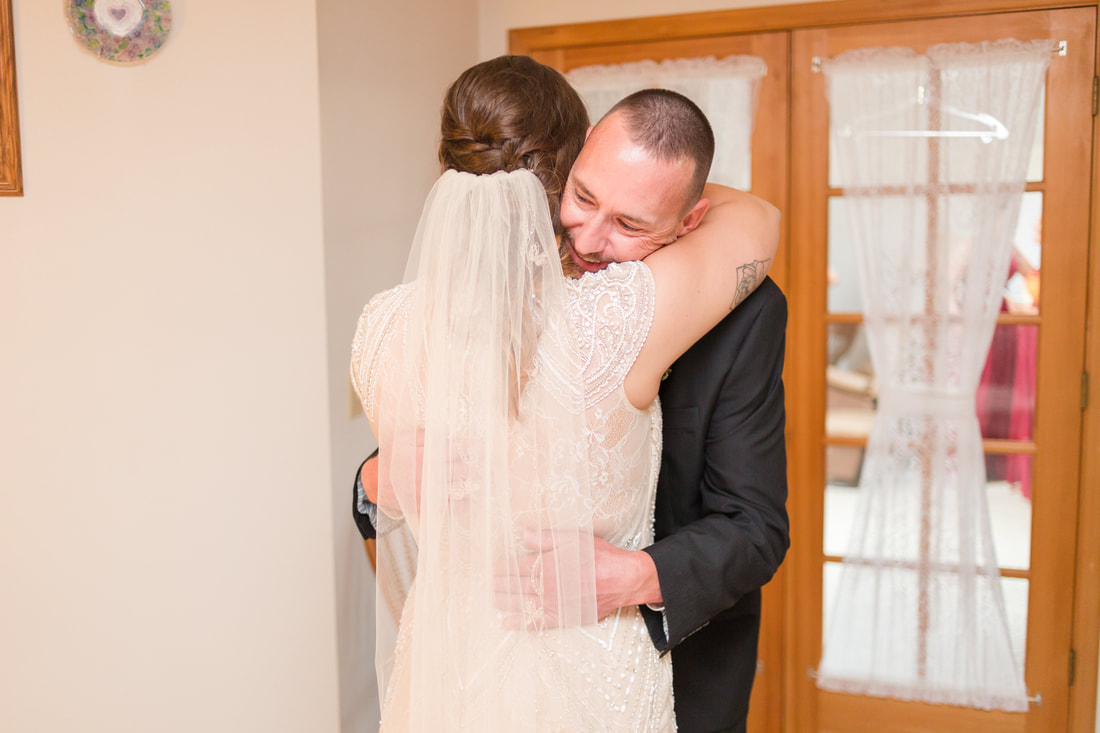 Father Daughter First Look at Forest Grove backyard wedding Hillsboro Wedding Photographer