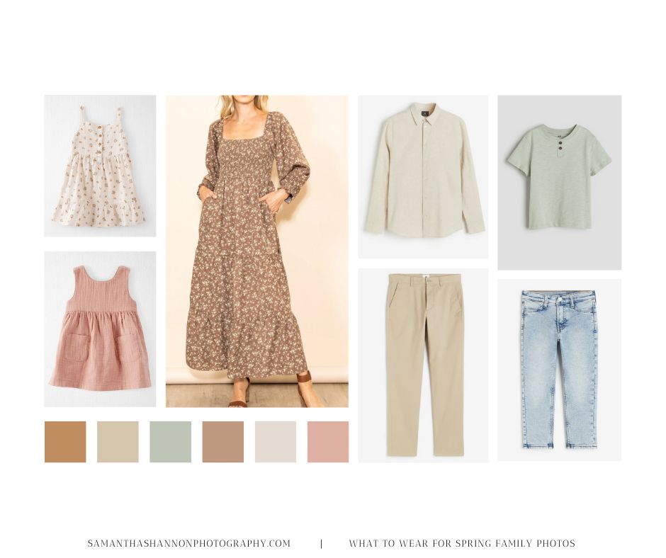 Spring family photo outfits: muted earth tones