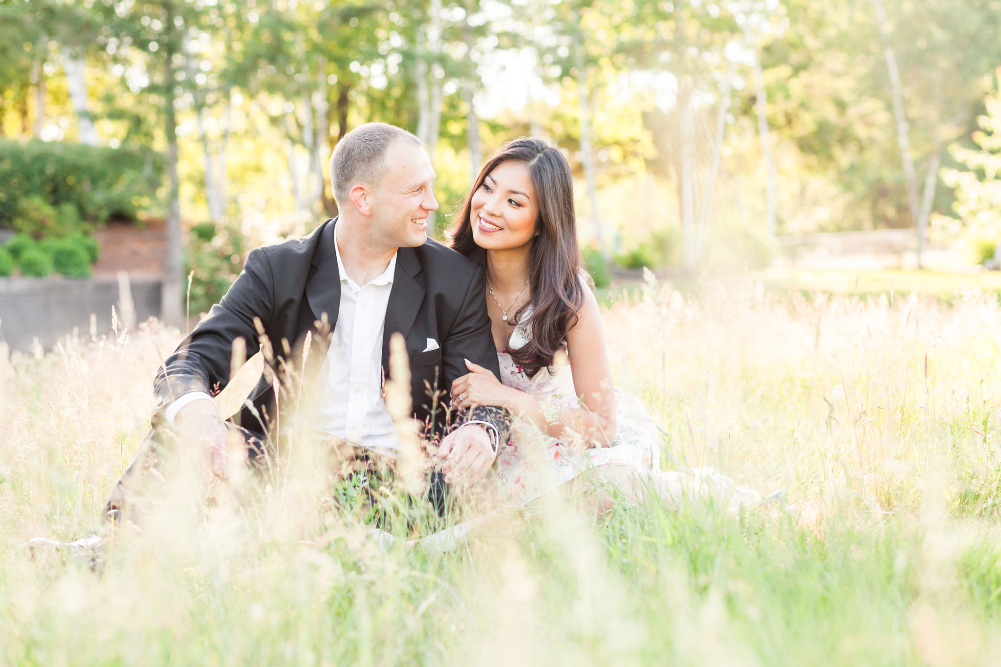 formal engagement session in a field in hillsboro, oregon - portland wedding photographer