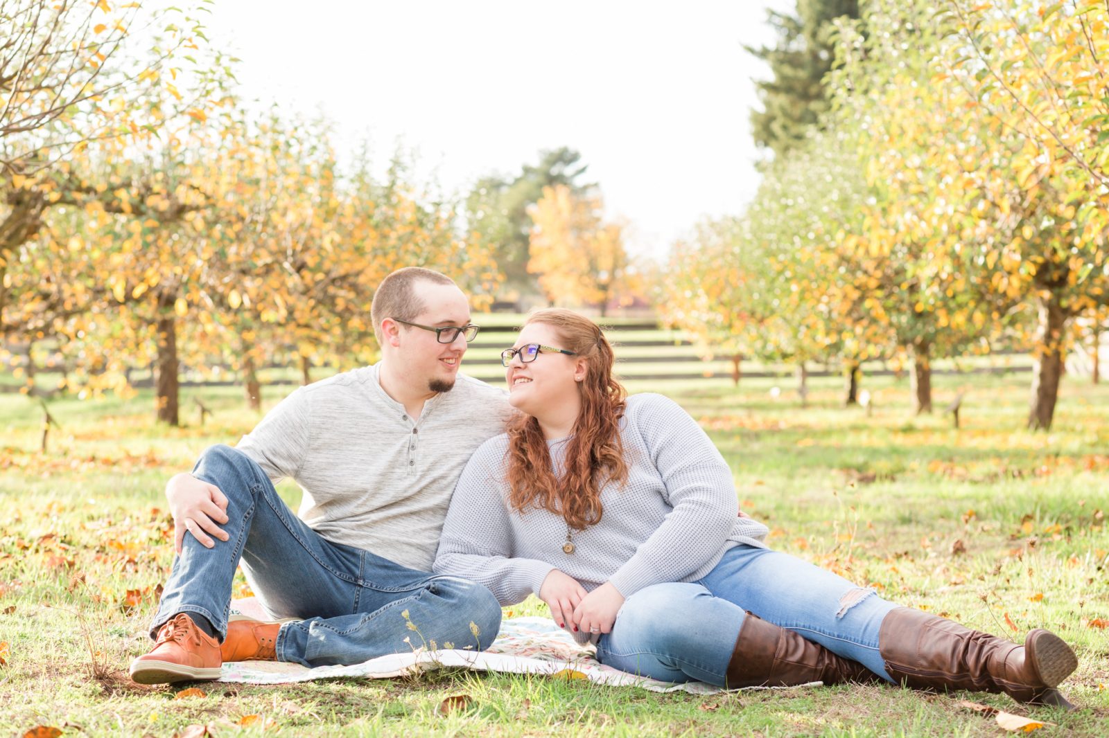 orchard engagement session at champoeg with fall colors near hillsboro, oregon