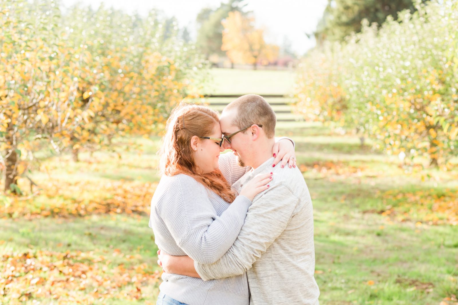 orchard engagement session at champoeg with fall colors near hillsboro, oregon