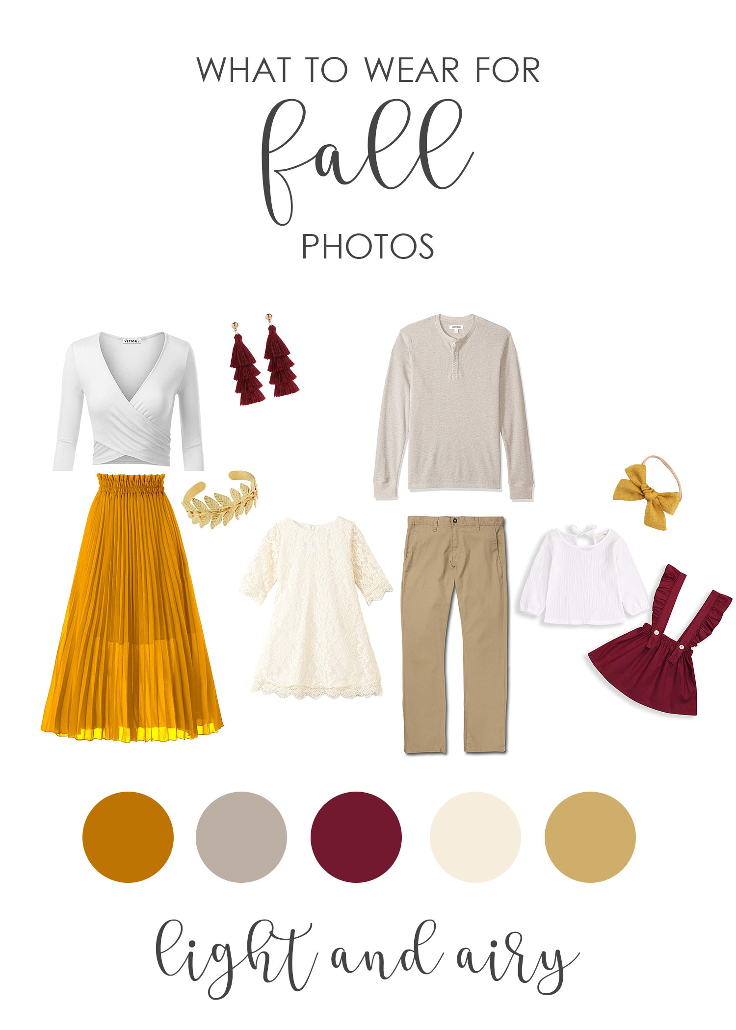 What to Wear for Light and Airy Fall Photos mustard oatmeal and maroon