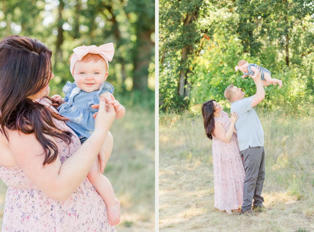 summer family photos outfits in pink and blue