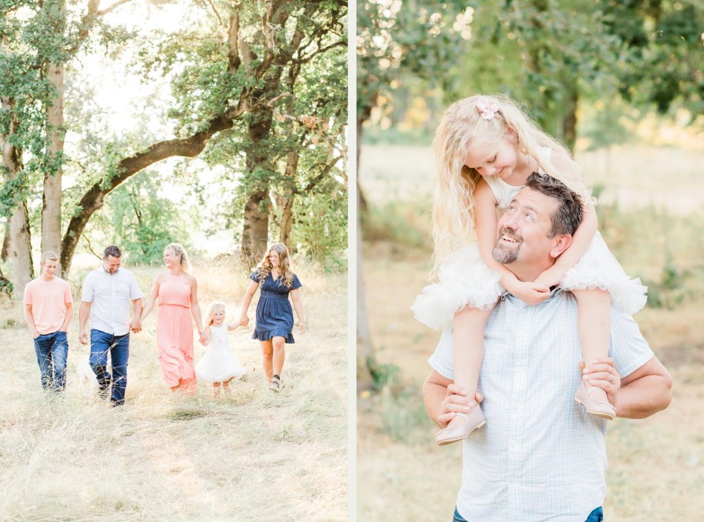 summer family photos in portland with pink and blue outfits