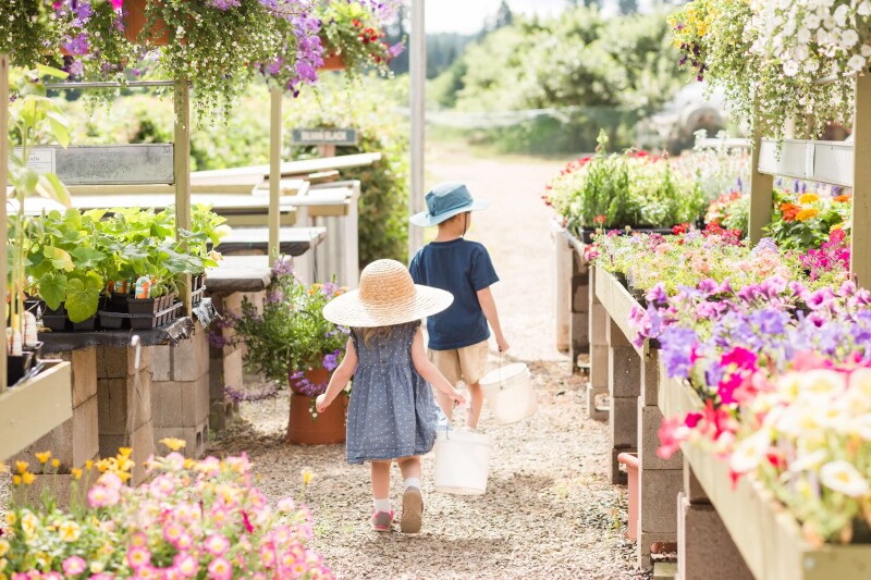 environmental photo of kids at garden center: how to take better photos of your kids by including the scene