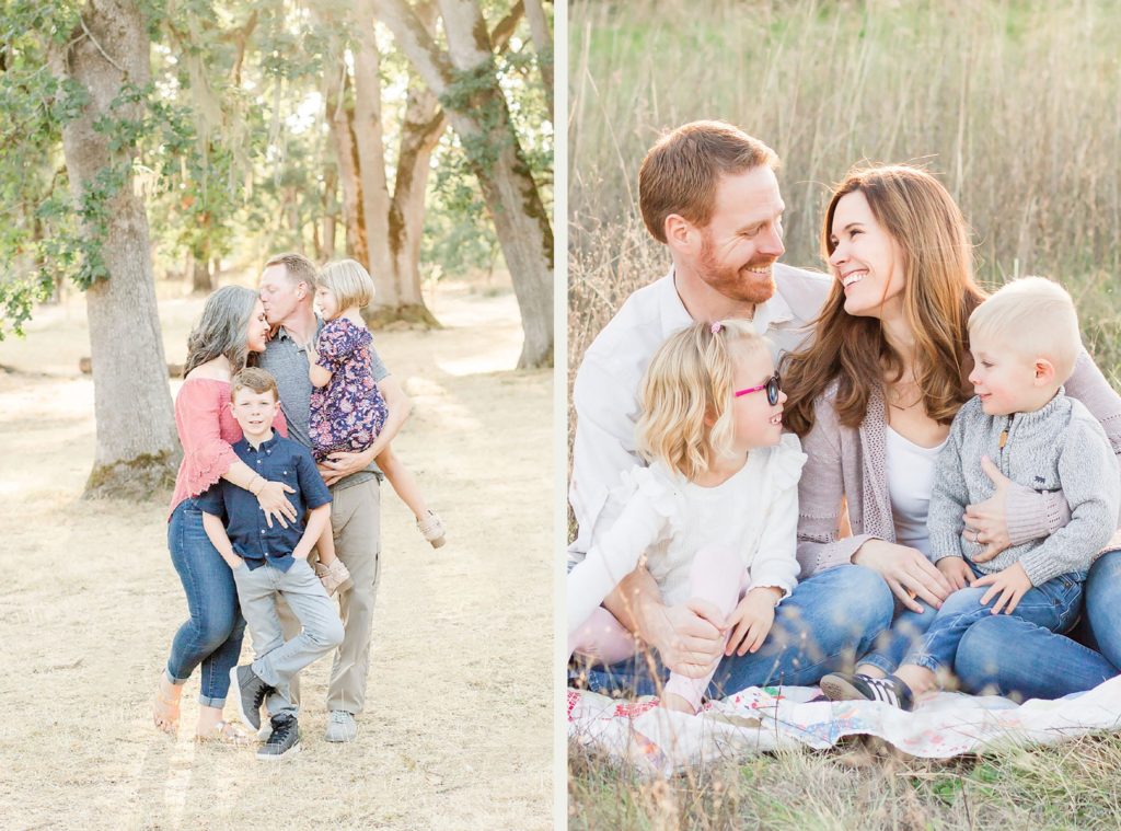 casual spring family photo outfits with white shirt and jeans family photos