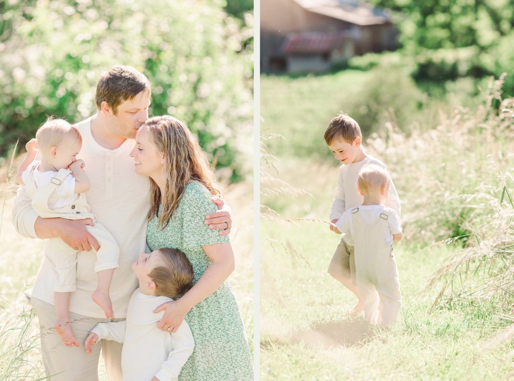 cream and sage green outfits for family pictures by lake oswego photographers