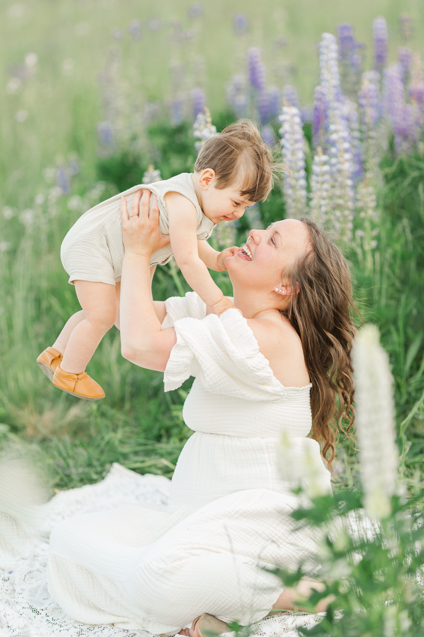 Mom and son photographed in a light and airy photography style