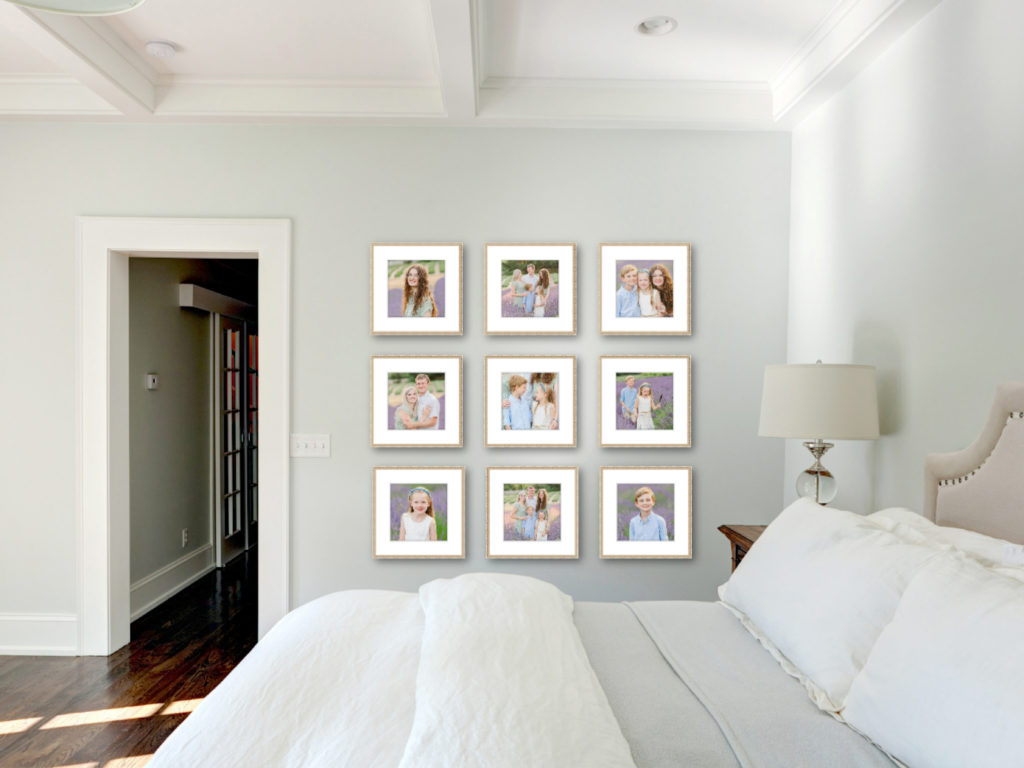 gallery wall in bedroom - decorating with family photos