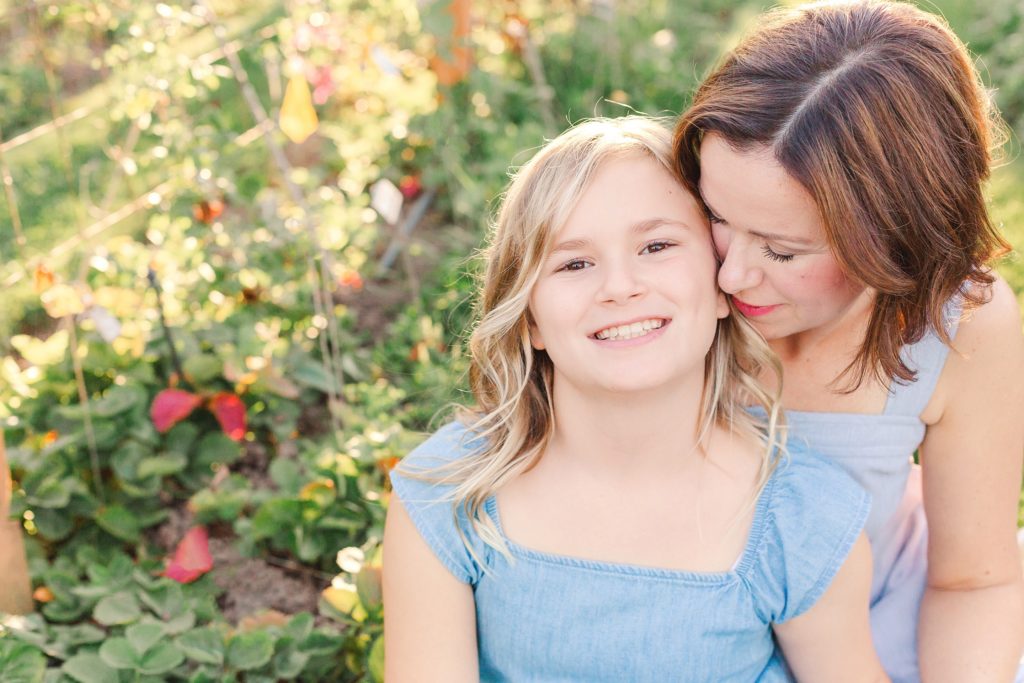 photo of mom and daughter for family photos in a garden in Portland, Oregon