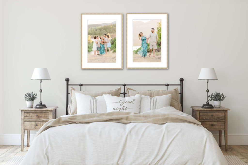 two 16x24 prints above bed