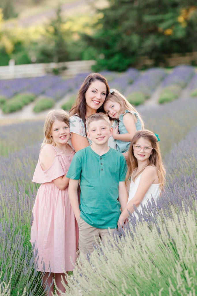 Family of 5 in a lavender field 