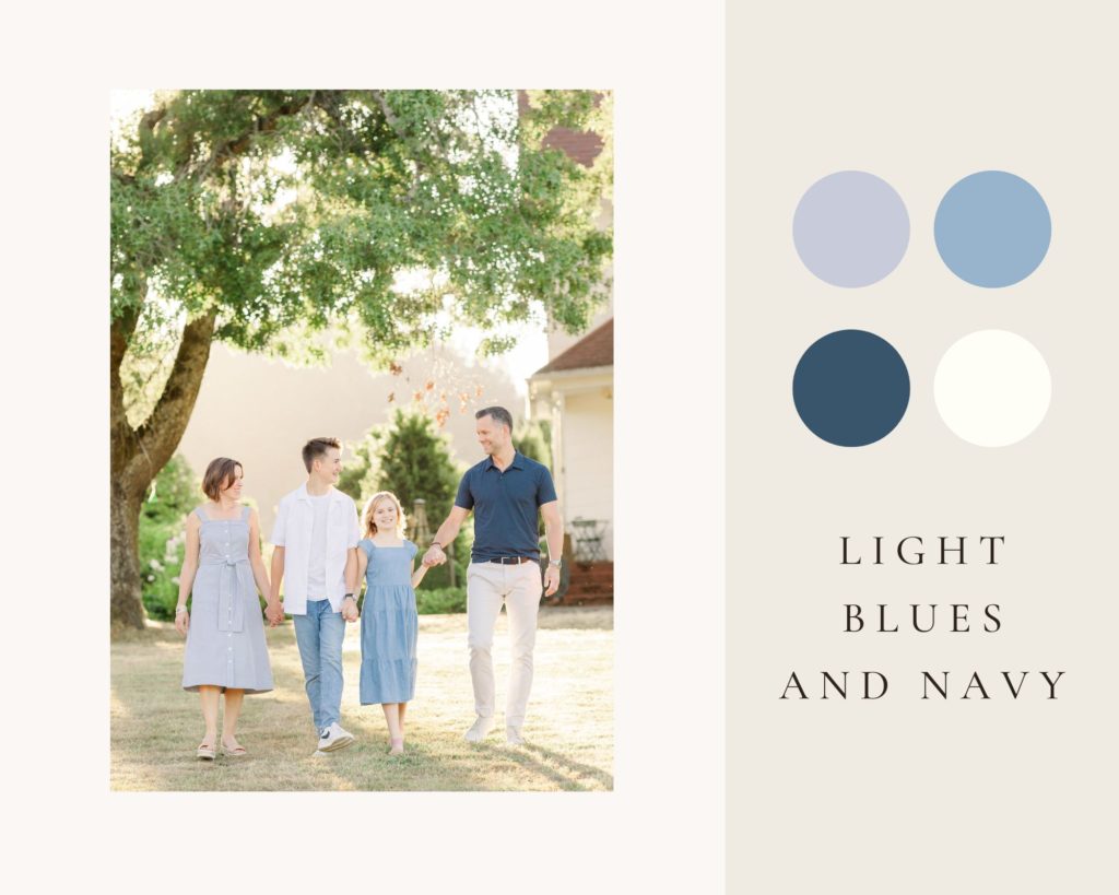 navy blue family pictures under an oak tree