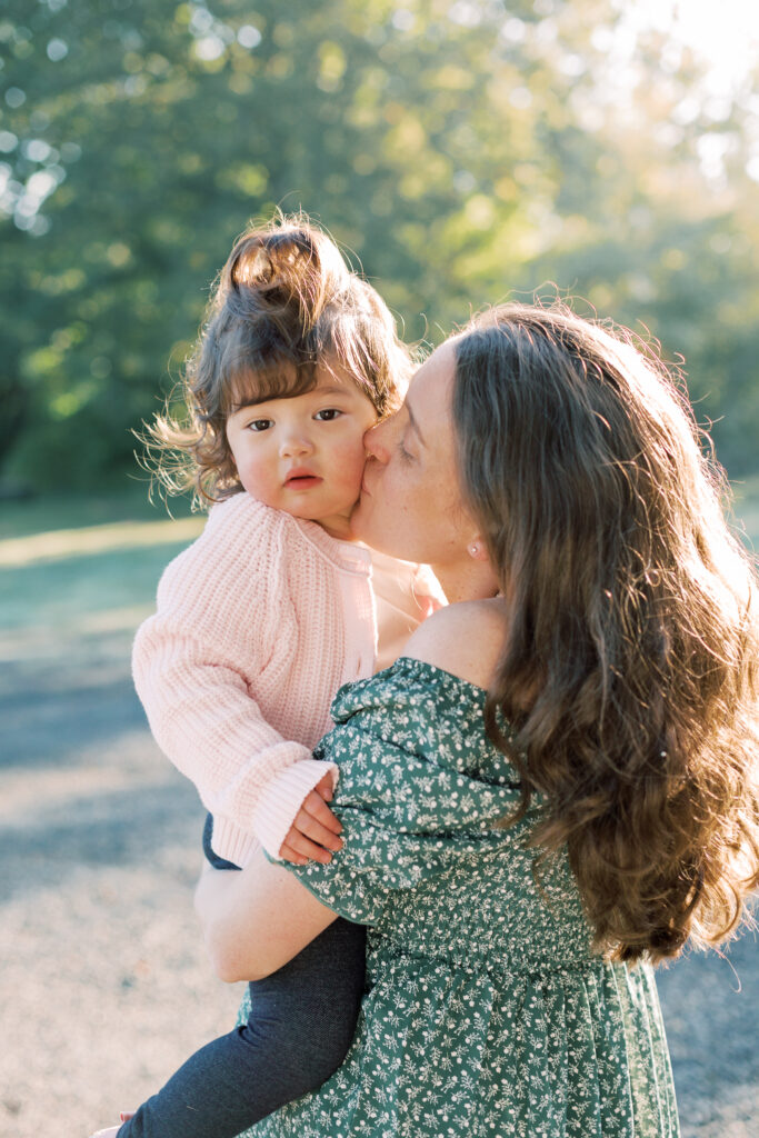 mom and daughter during outdoor family photo session in Portland Oregon