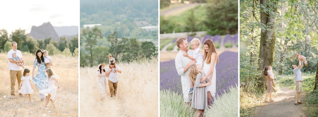 What season is best for family photos? In summer, enjoy fields, lavender, and take advantage of weekday evenings and early mornings.