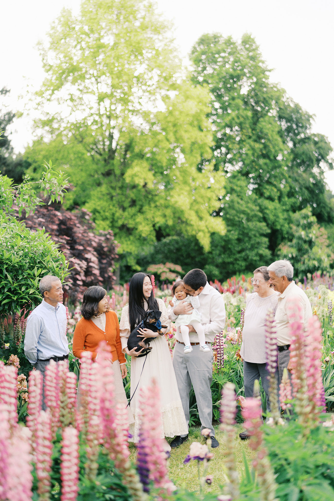 extended family photo in the flowers at schreiner's iris gardens in salem oregon